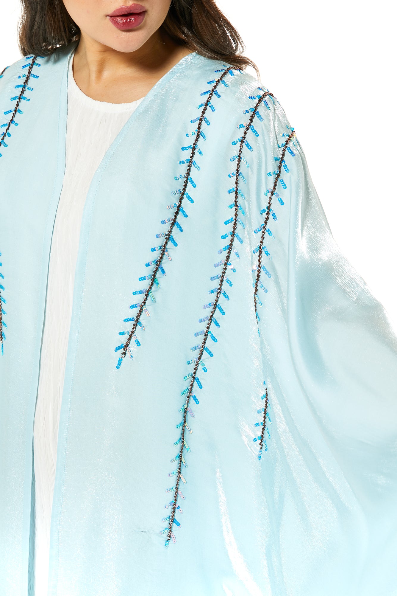 Blue Abaya Set with handwork embellishment comes with under dress (7468716392675) عباية زرقاء