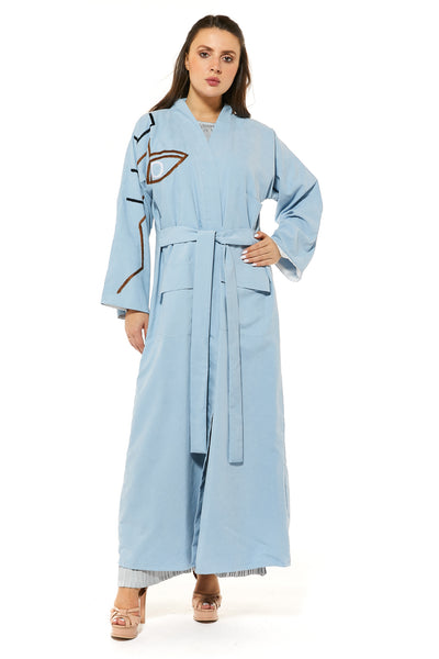 Blue Casual Abaya with Wool work (7468868108515) عباية زرقاء