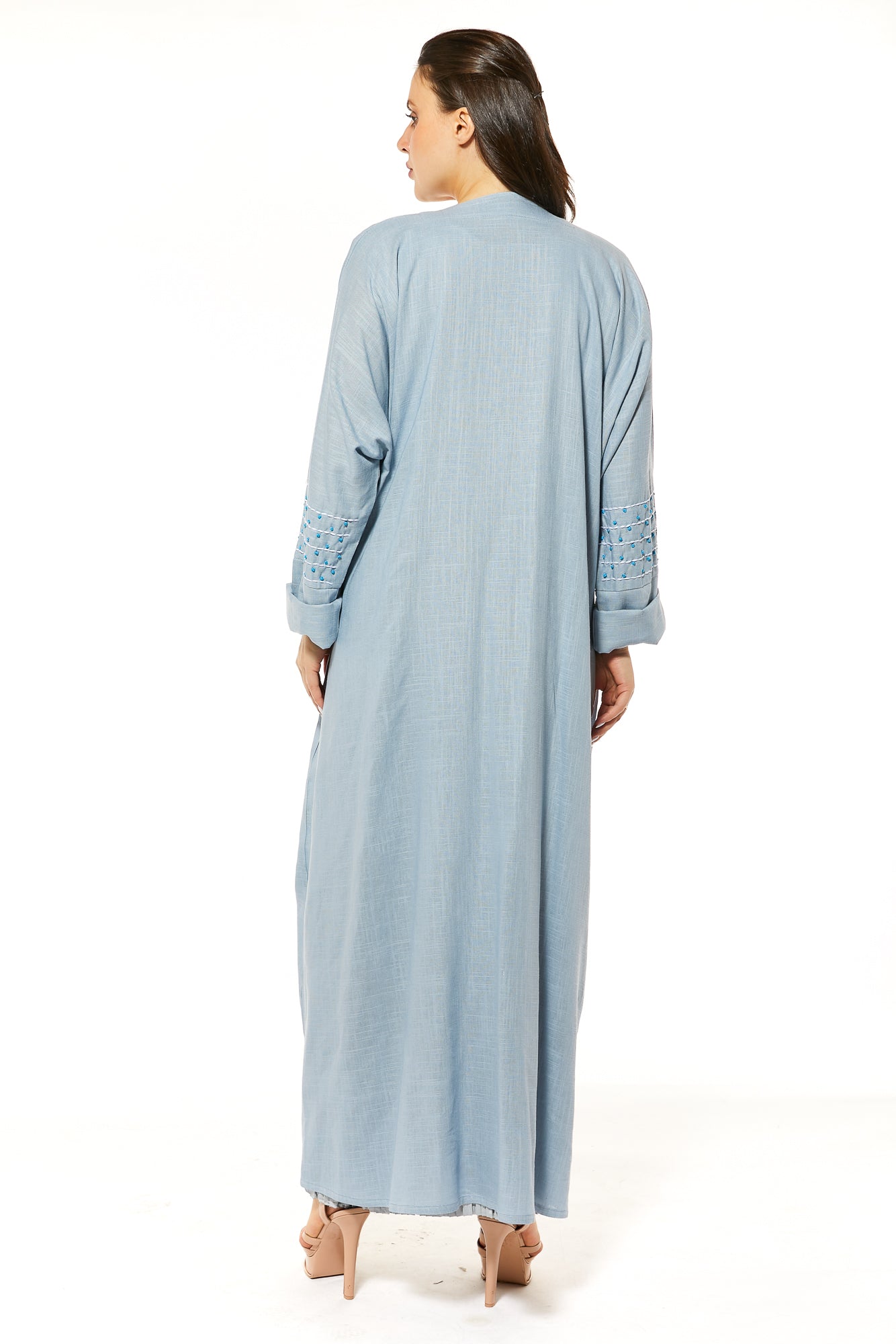 MOiSTREET Blue Linen Abaya with Threadwork (7484768157923)