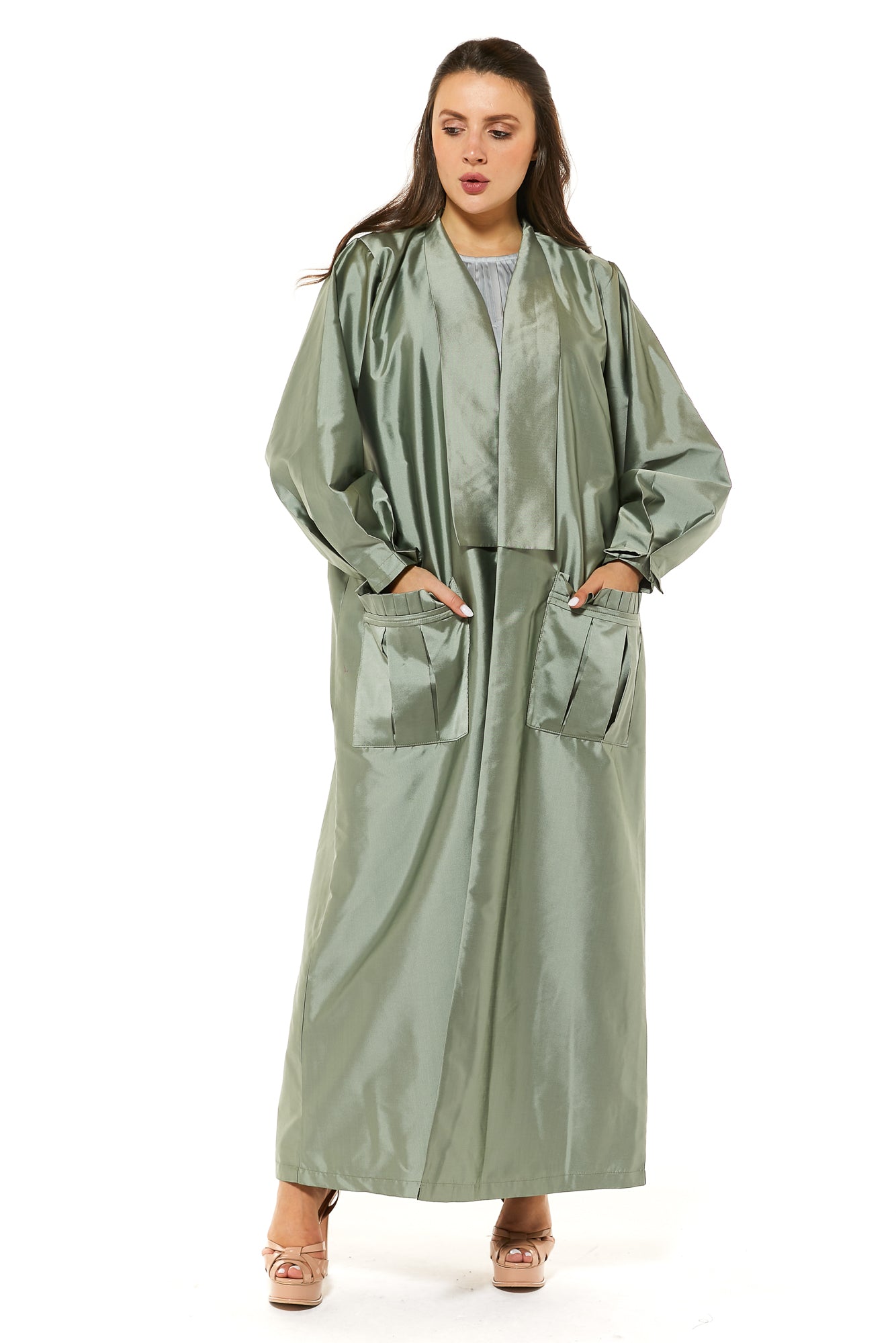 MOiSTREET Green Victoria Satin Casual Abaya with Pockets (7488887029987)