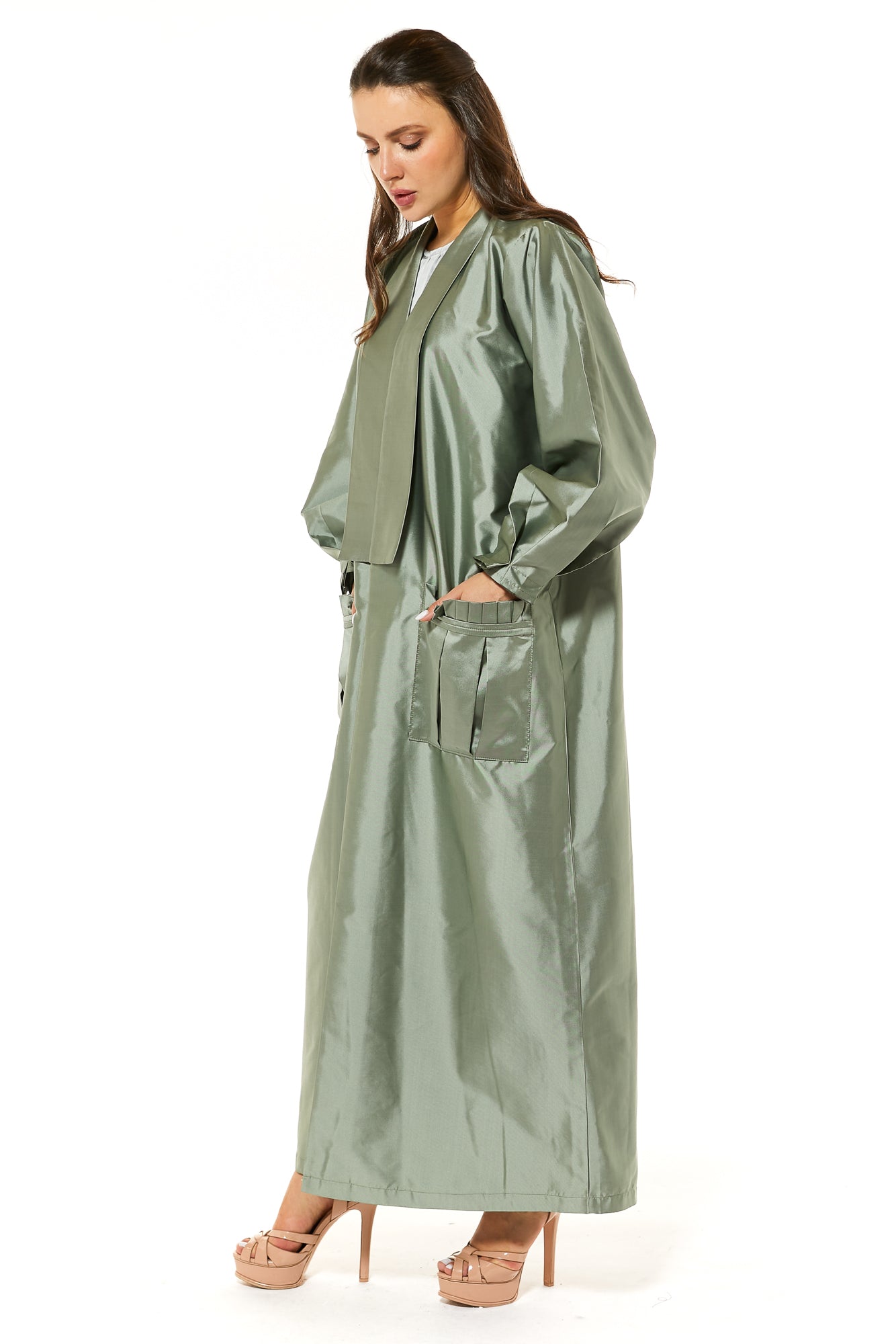 MOiSTREET Green Victoria Satin Casual Abaya with Pockets (7488887029987)