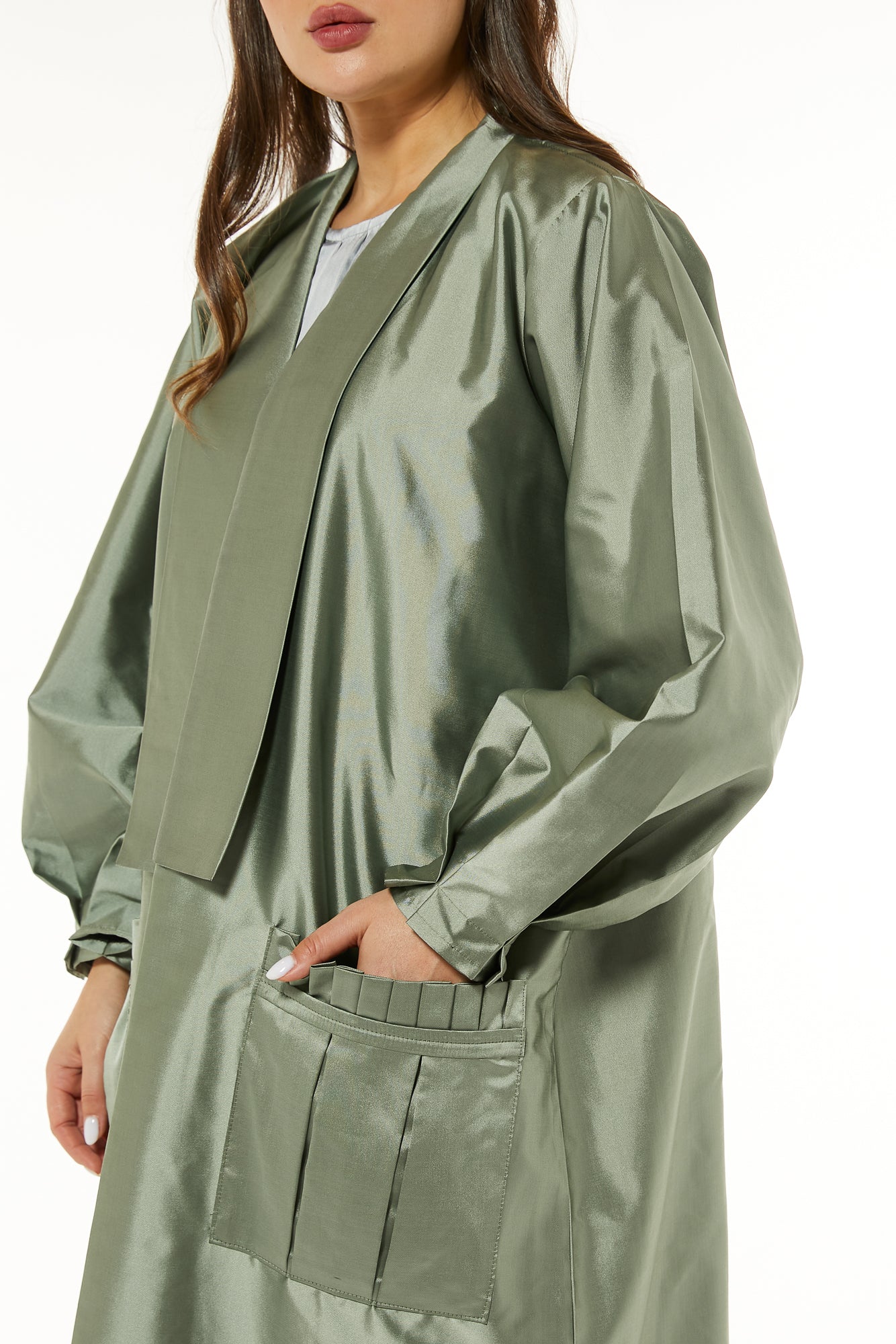 MOiSTREET Green Victoria Satin Casual Abaya with Pockets (7488887029987)