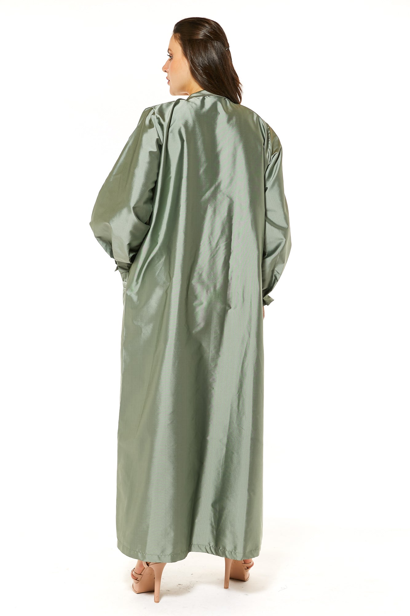 MOiSTREET Green Victoria Satin Casual Abaya with Pockets (7488887029987)