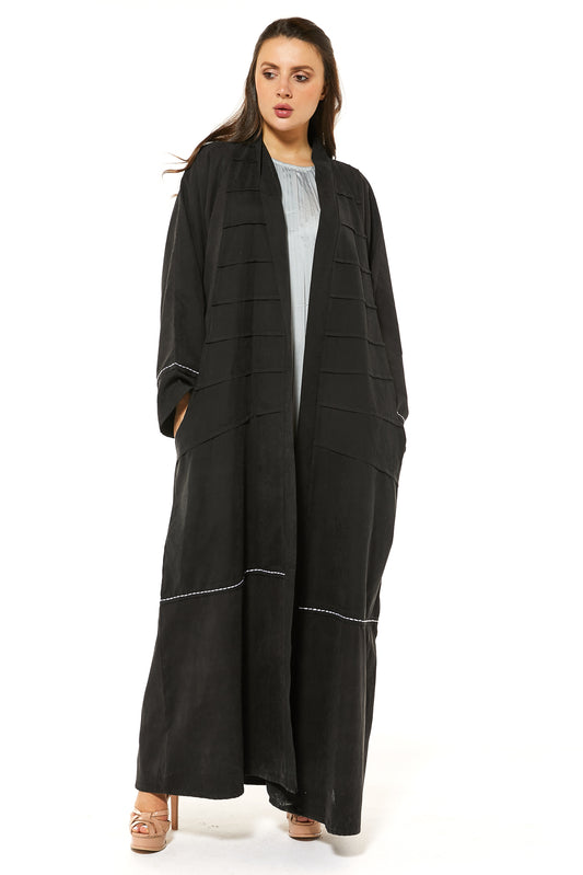 MOiSTREET Black Casual Abaya with Threadwork Detailing (7493280891107)