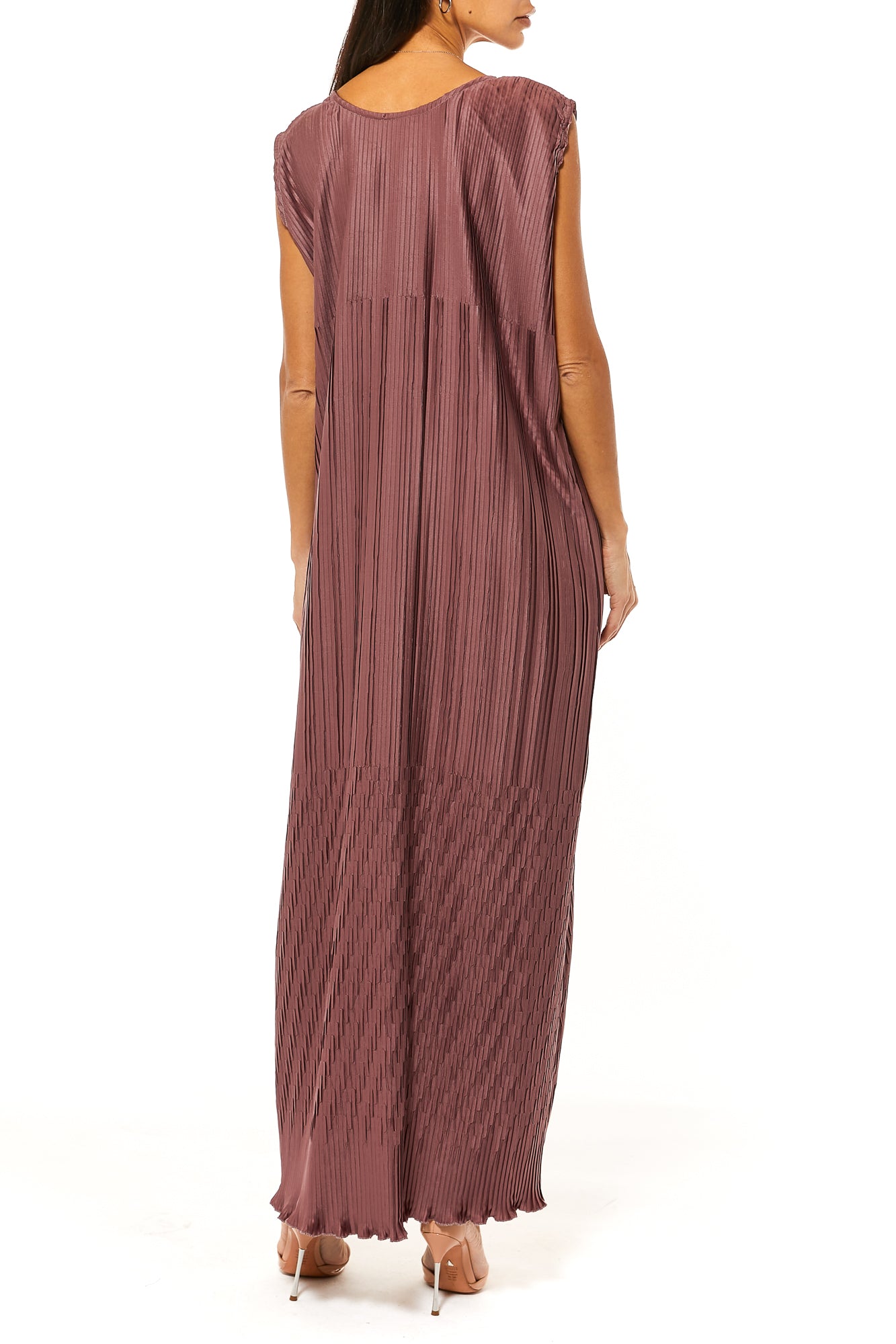 MOiSTREET Brown Pleated Under Dress (7482499891427)