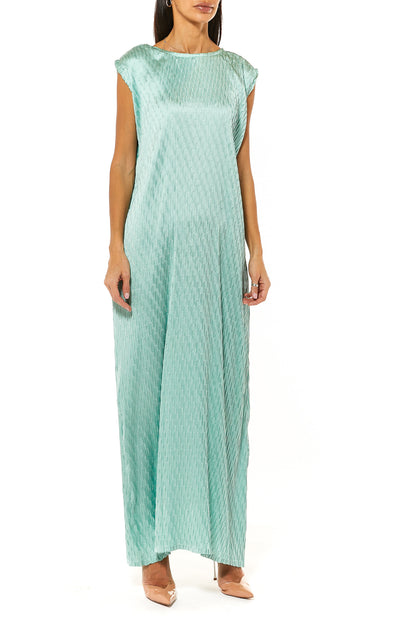Sea Green Pleated Armani Silk Under Dress | MOiSTREET Moistreet Sea Green Pleated Armani Silk Under Dress | MOiSTREET Moistreet