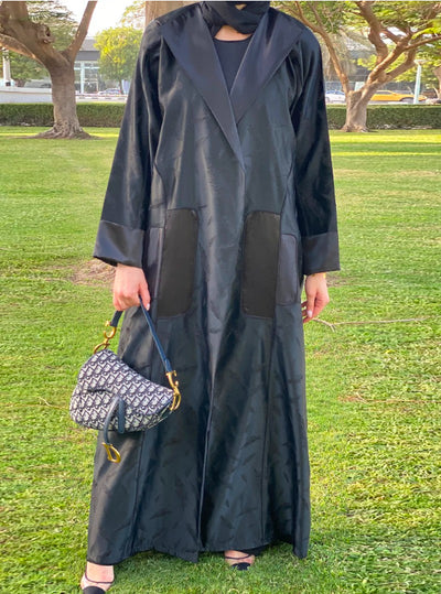 Black Abaya with Patches and Piping Trimmings (6701416972472)