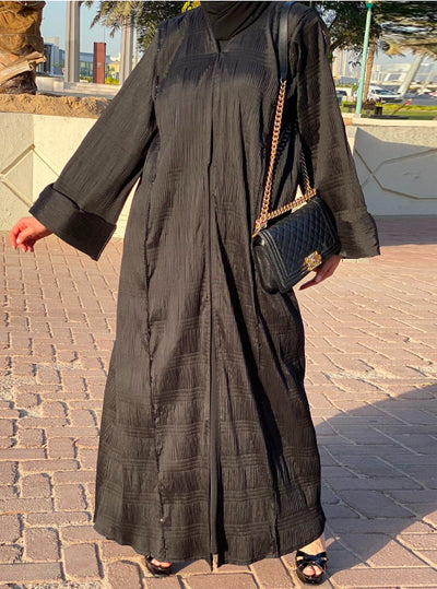 All-Black Set Featuring Textured Abaya with Subtle Embroidery (6701417103544)