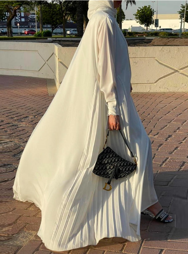 MOiSTREET White Nida  Abaya With Pleated Side Panels (6701417136312)