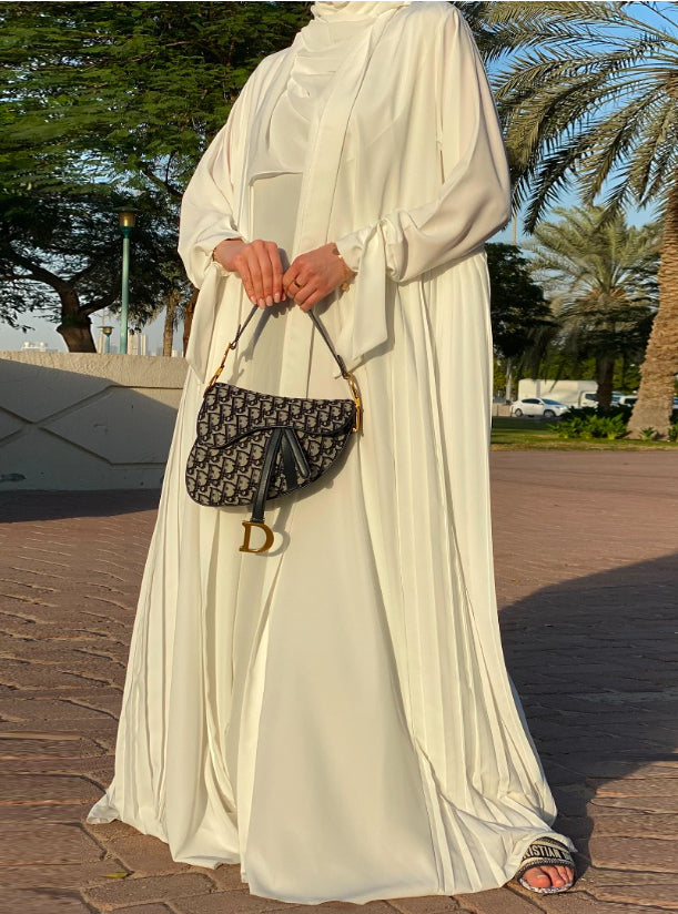 MOiSTREET White Nida  Abaya With Pleated Side Panels (6701417136312)