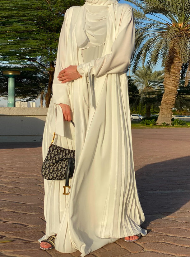 MOiSTREET White Nida  Abaya With Pleated Side Panels (6701417136312)