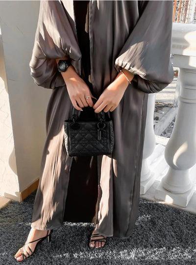 MOiSTREET Grey Shimmer Abaya with Bubble Sleeves (6701417201848)