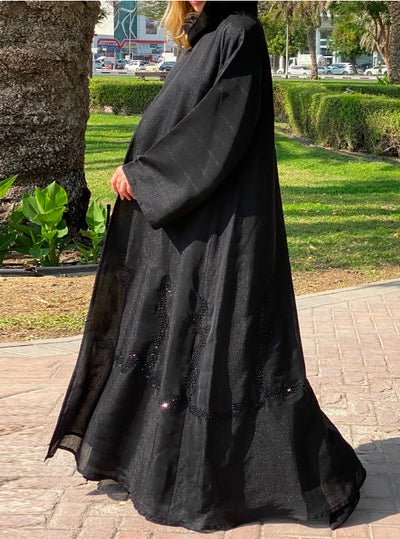 MOiSTREET Black Organza & Chiffon Abaya with Embellishment (6701417365688)