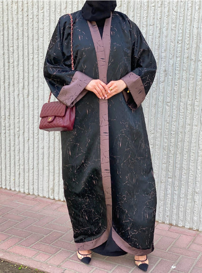 Black Textured Abaya with Contrast Trimmings-3 Piece set (6701416939704)