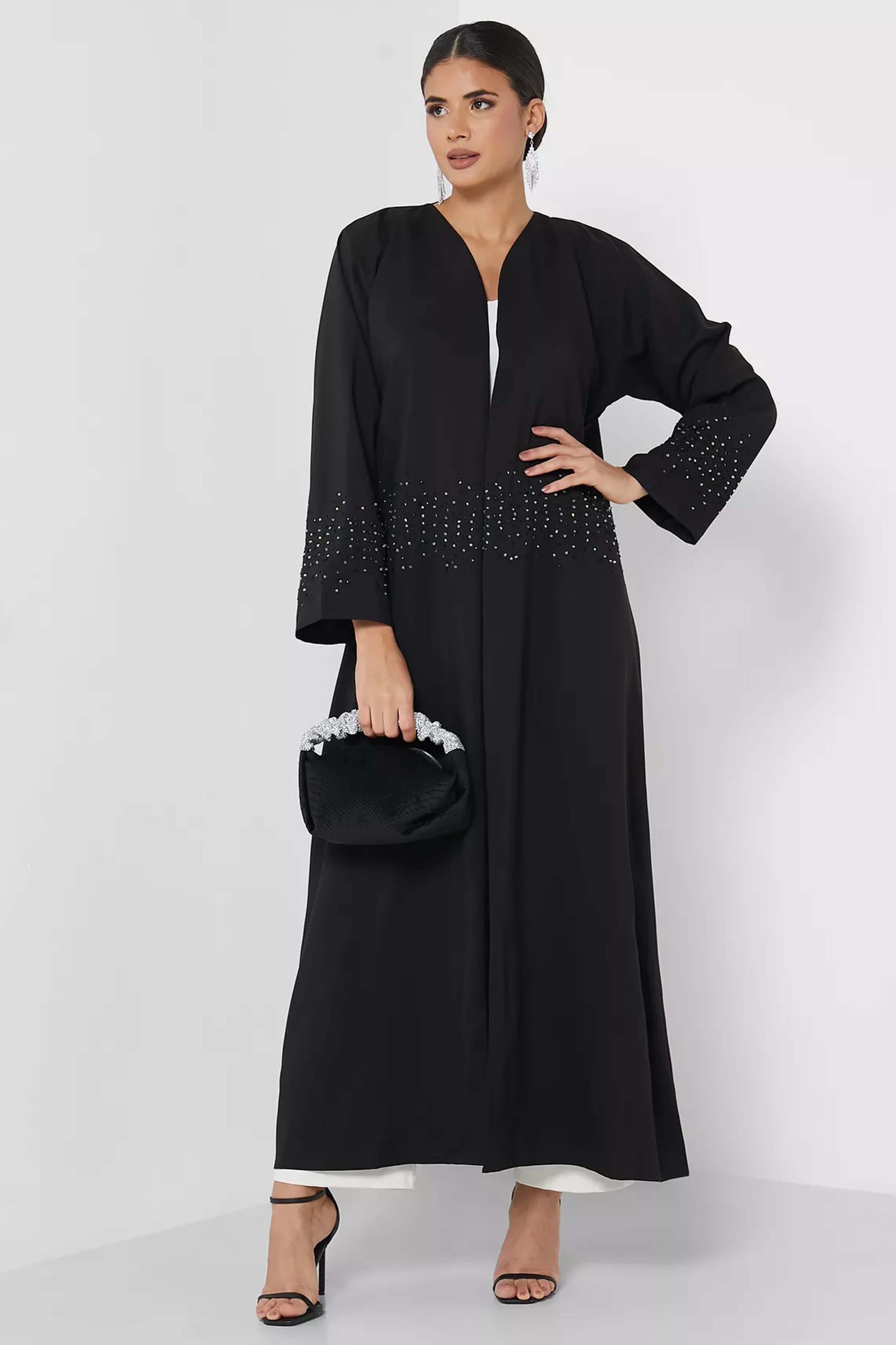 Copy of MOiSTREET Classic  Harir Maqsood Dark Green Abaya With Handwork (7922939068643)