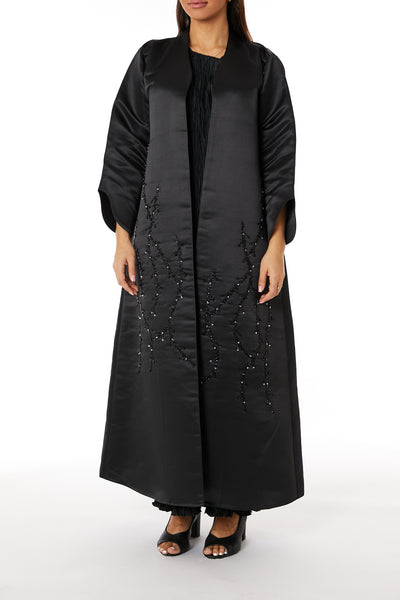 MOiSTREET Black Bridal Satin Embroidered Abaya (8049865097443)