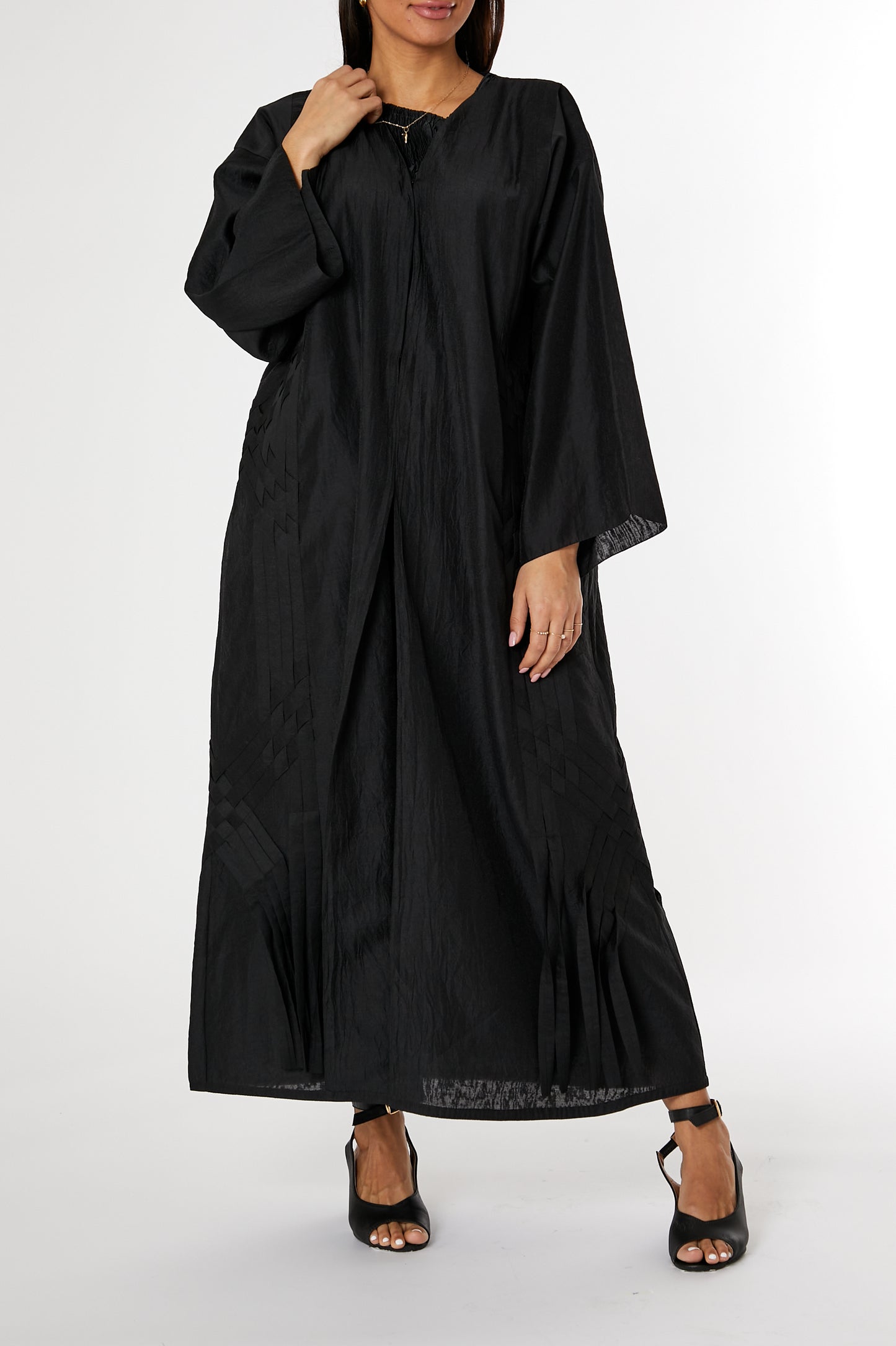 Copy of MOiSTREET Black Bridal Satin Abaya with Attractive Lace on Sleeves (8049871978723)