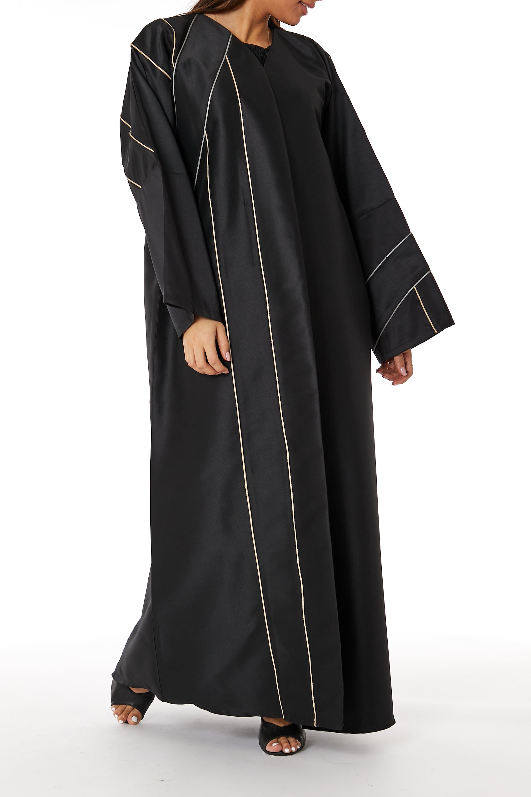 Copy of MOiSTREET Black Bridal Satin Abaya with hand Embroidery on sleeves (8053448278243)