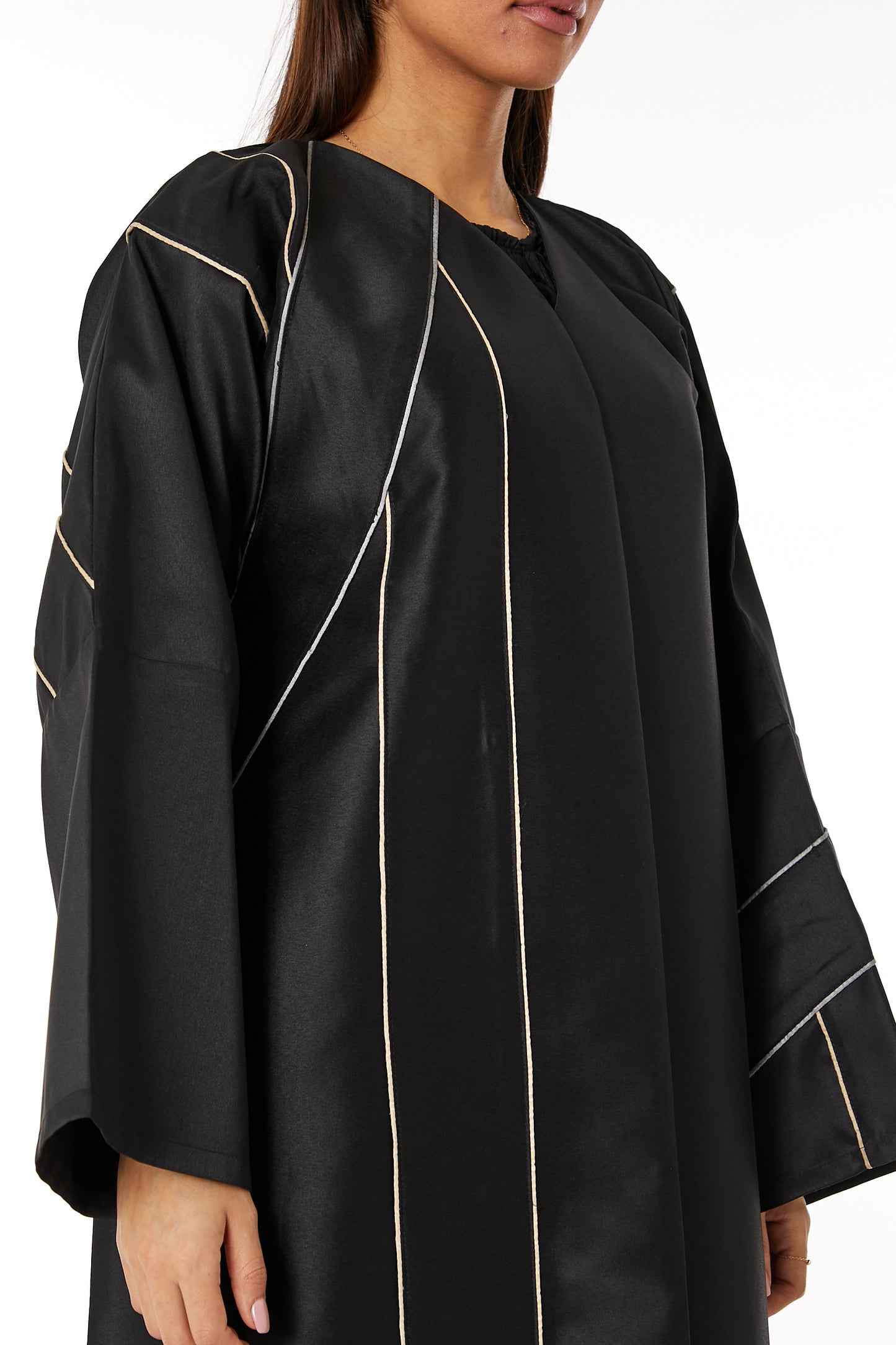 Copy of MOiSTREET Black Bridal Satin Abaya with hand Embroidery on sleeves (8053448278243)