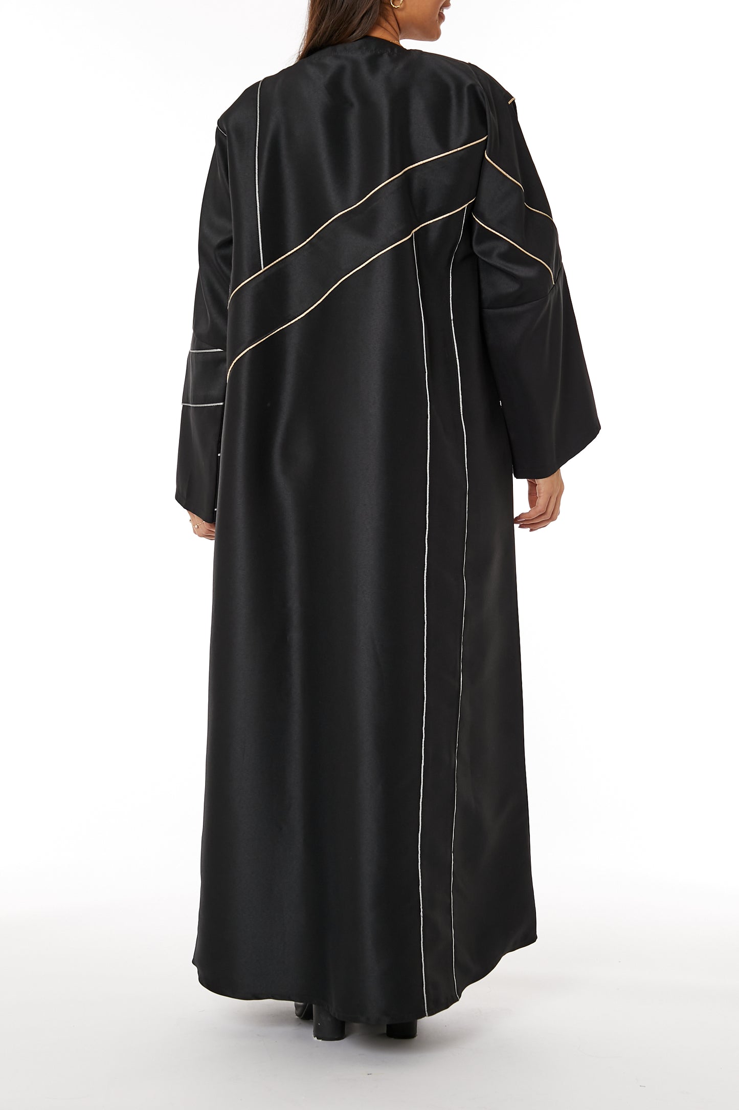 Copy of MOiSTREET Black Bridal Satin Abaya with hand Embroidery on sleeves (8053448278243)