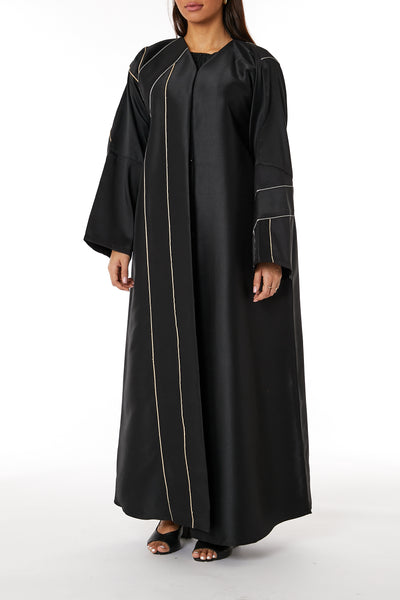 Copy of MOiSTREET Black Bridal Satin Abaya with hand Embroidery on sleeves (8053448278243)