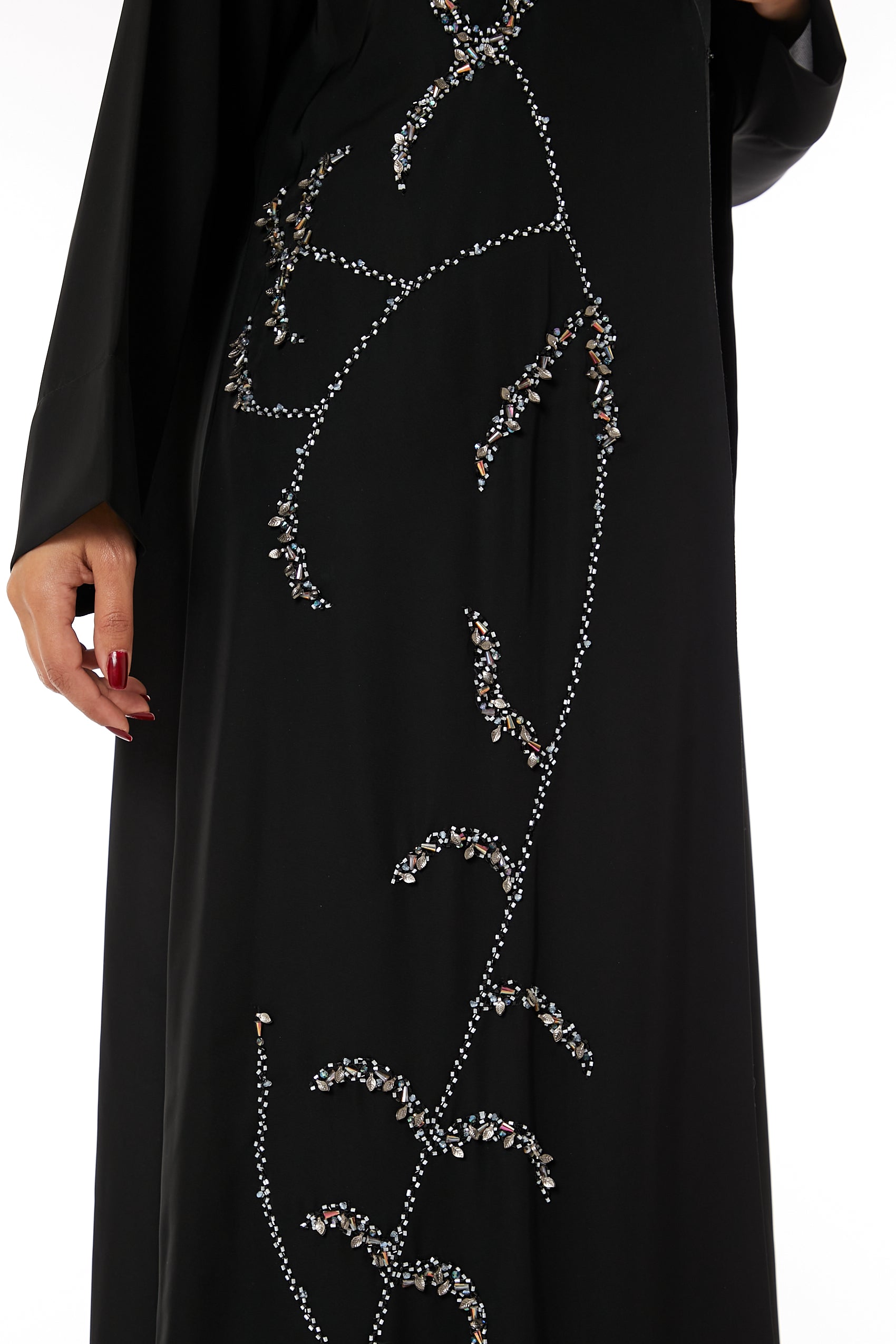 Copy of MOiSTREET Black Bridal Satin Abaya with hand Embroidery on sleeves (8053455388899)