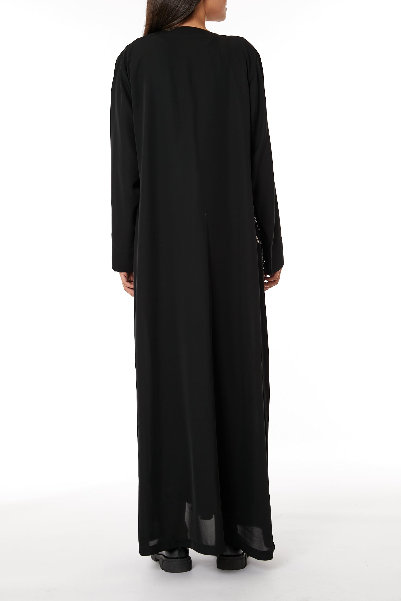 Copy of MOiSTREET Black Bridal Satin Abaya with hand Embroidery on sleeves (8053455388899)