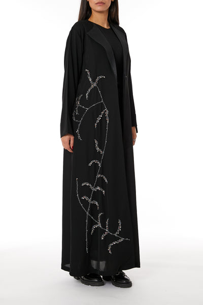 Copy of MOiSTREET Black Bridal Satin Abaya with hand Embroidery on sleeves (8053455388899)