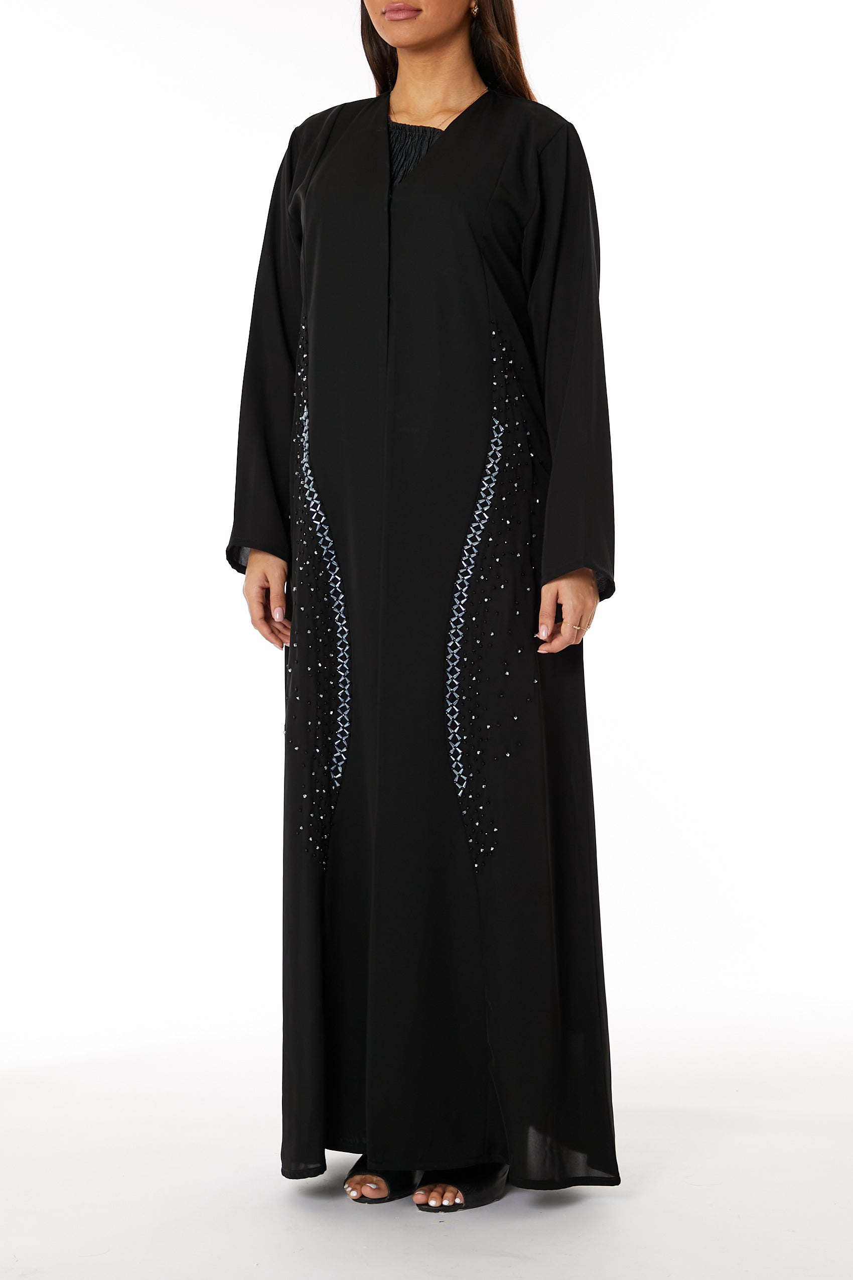 Copy of MOiSTREET Black Nida  Embroidered Abaya with lapel collar (8053462466787)