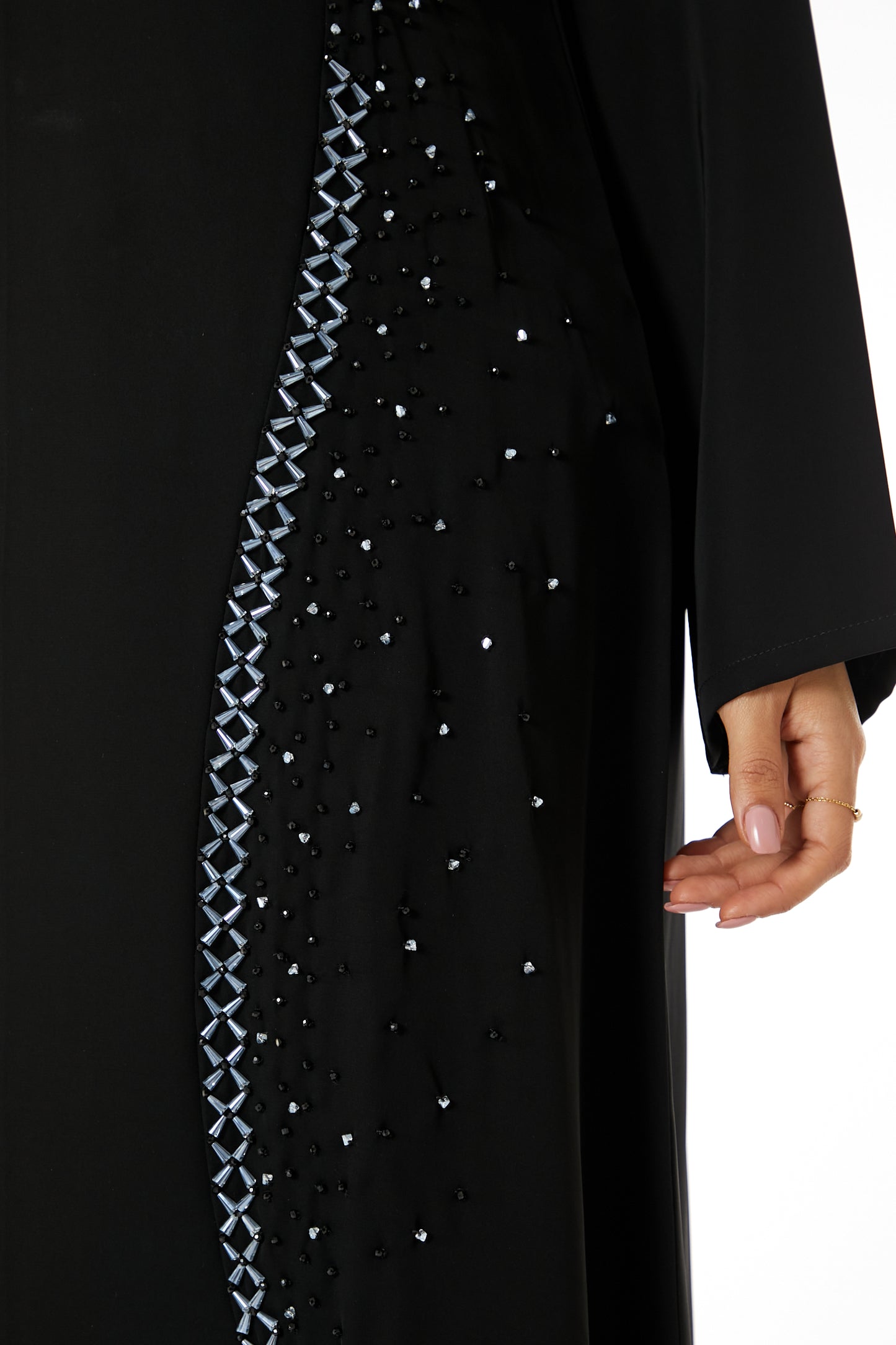 Copy of MOiSTREET Black Nida  Embroidered Abaya with lapel collar (8053462466787)