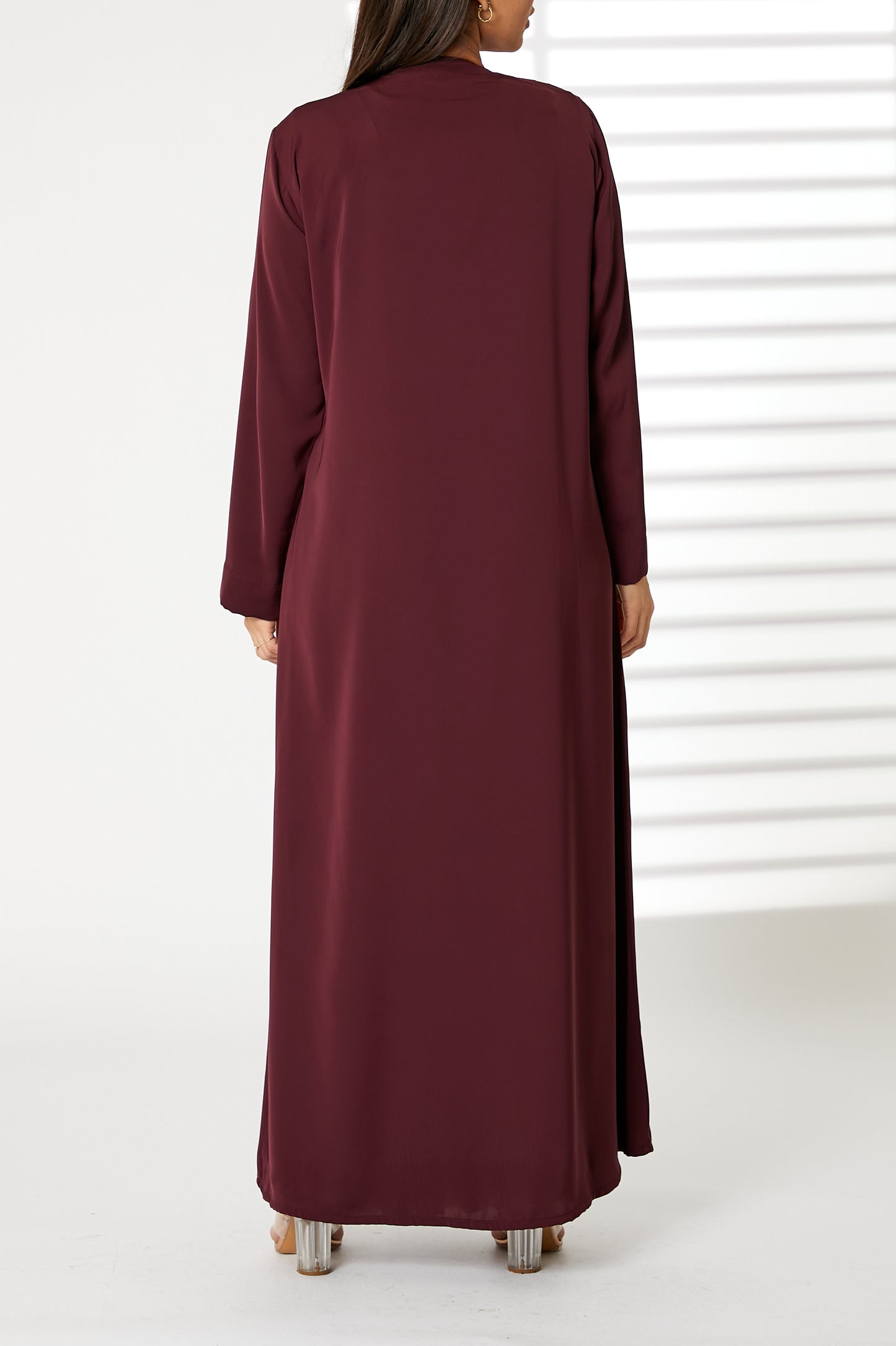 MOiSTREET Maroon Nida Embroidered Open Abaya (8055199629539)