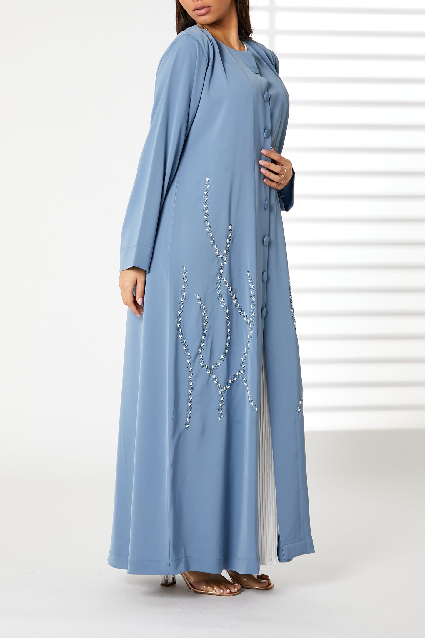 MOiSTREET BlueFront Embroidered Nida Open Abaya (8055205986531)