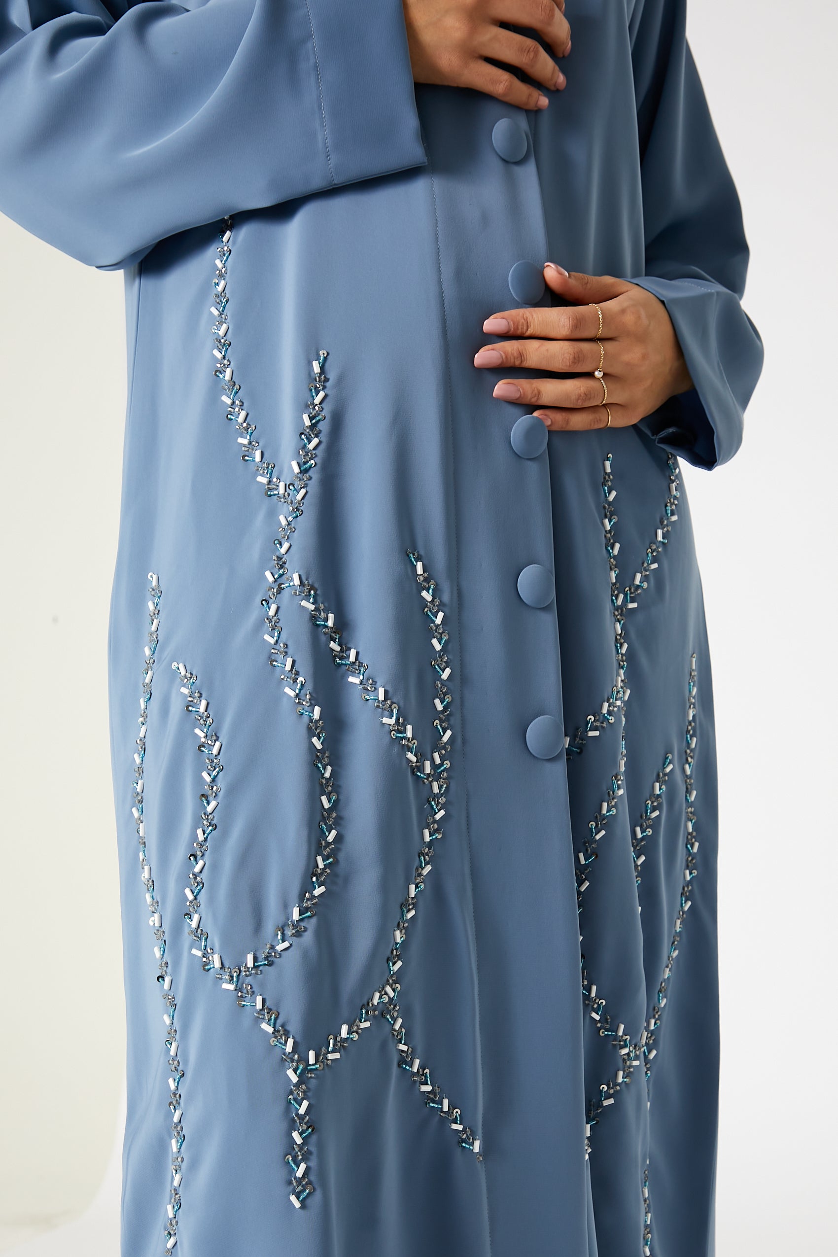 MOiSTREET BlueFront Embroidered Nida Open Abaya (8055205986531)