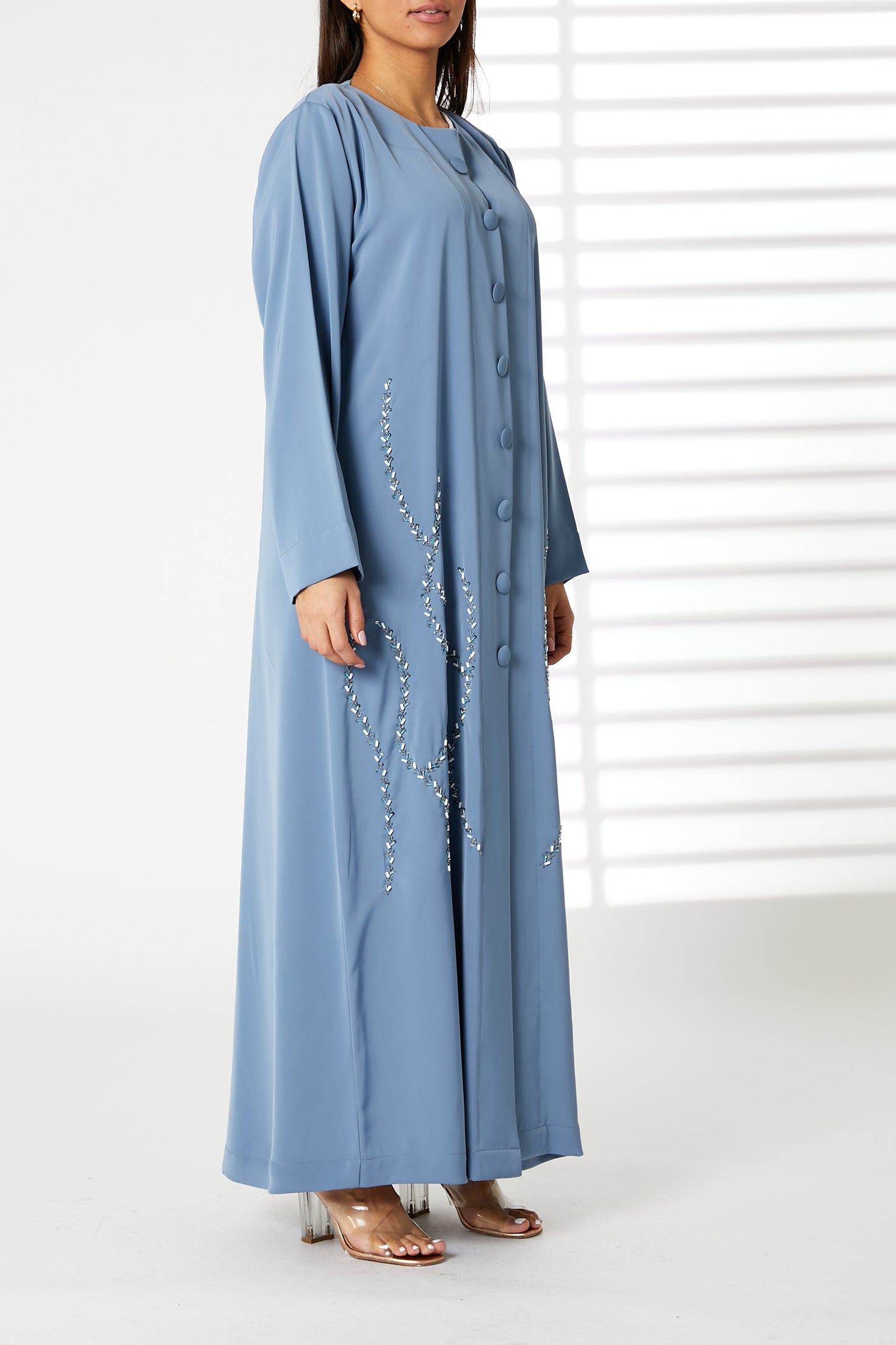 MOiSTREET BlueFront Embroidered Nida Open Abaya (8055205986531)