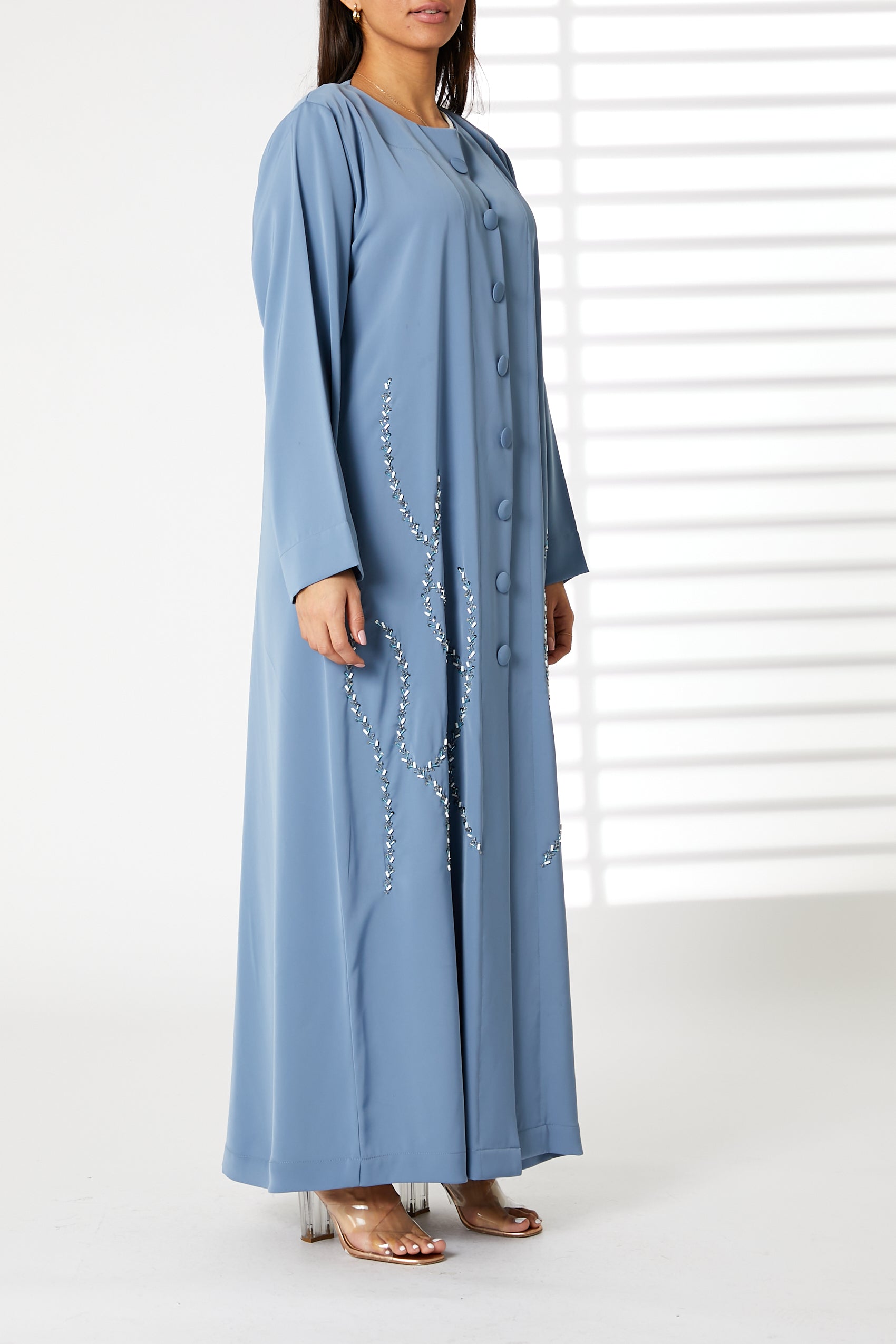 MOiSTREET BlueFront Embroidered Nida Open Abaya (8055205986531)