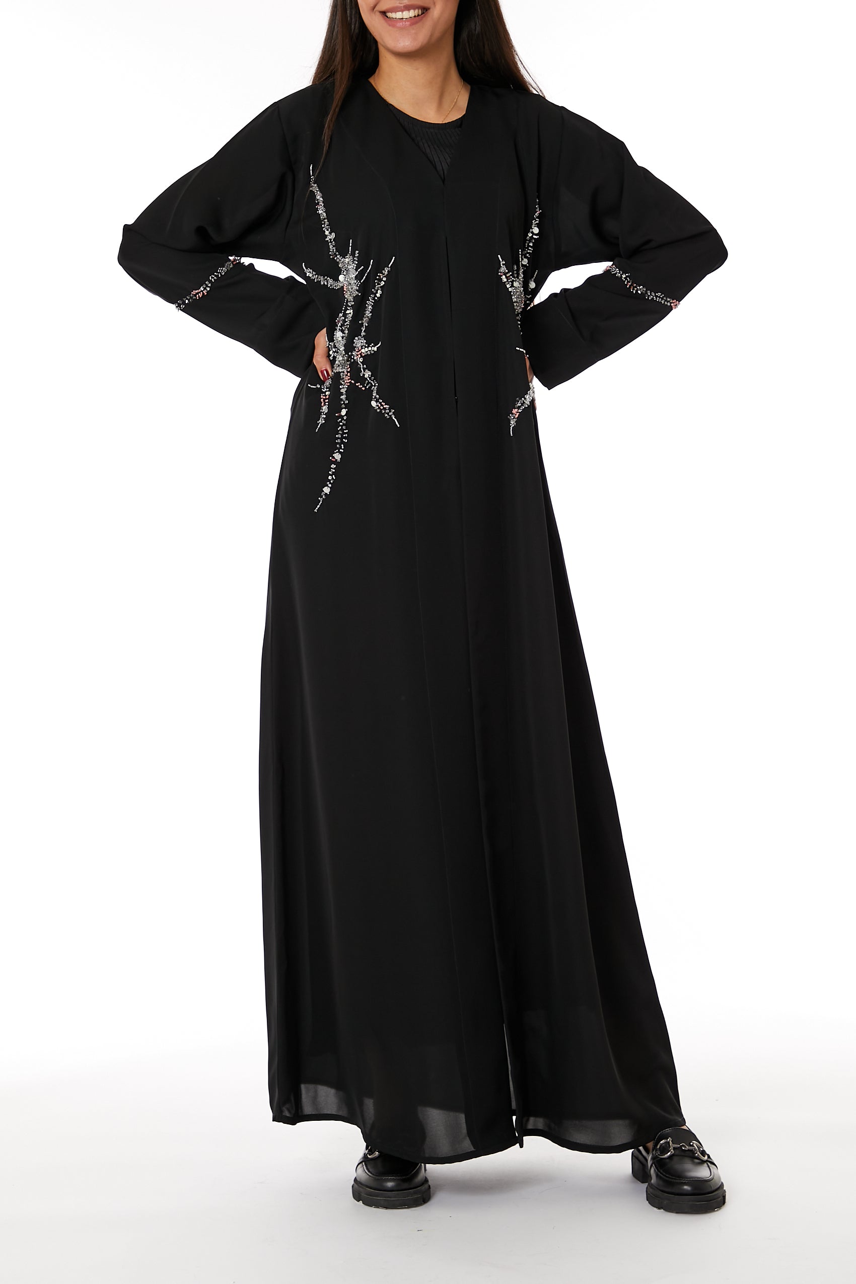 Copy of MOiSTREET Black Nida Embroidered Open Abaya (8053472592099)