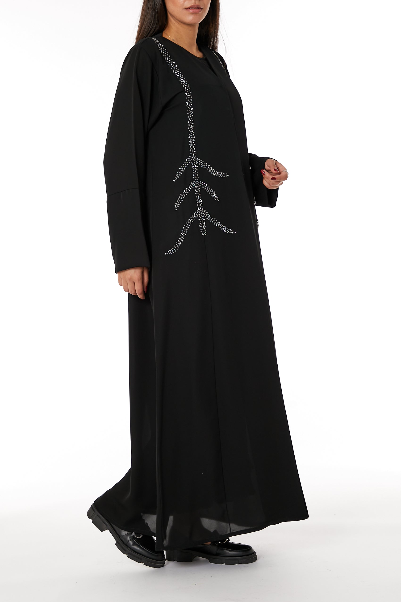 Copy of MOiSTREET Black Taffeta Open Abaya with Lace (8053487599843)