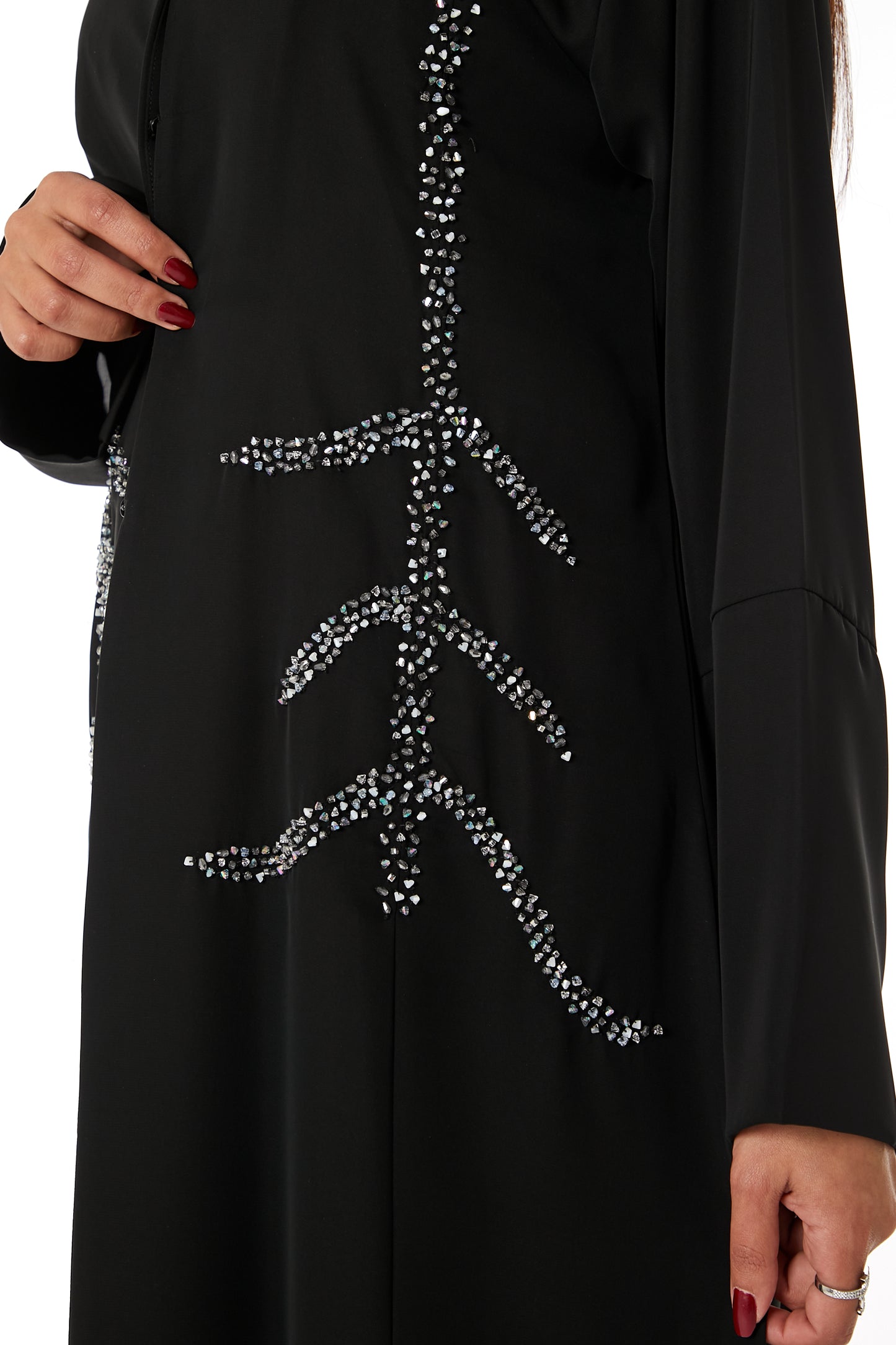 Copy of MOiSTREET Black Taffeta Open Abaya with Lace (8053487599843)