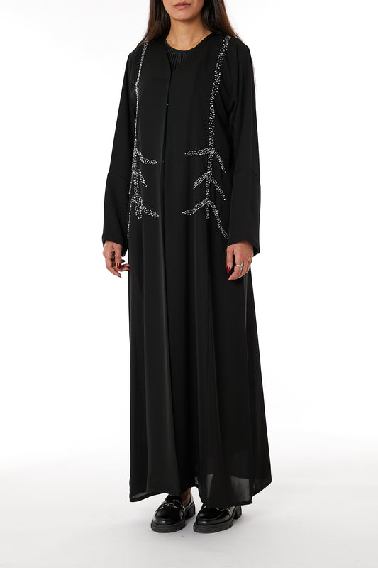 Copy of MOiSTREET Black Taffeta Open Abaya with Lace (8053487599843)