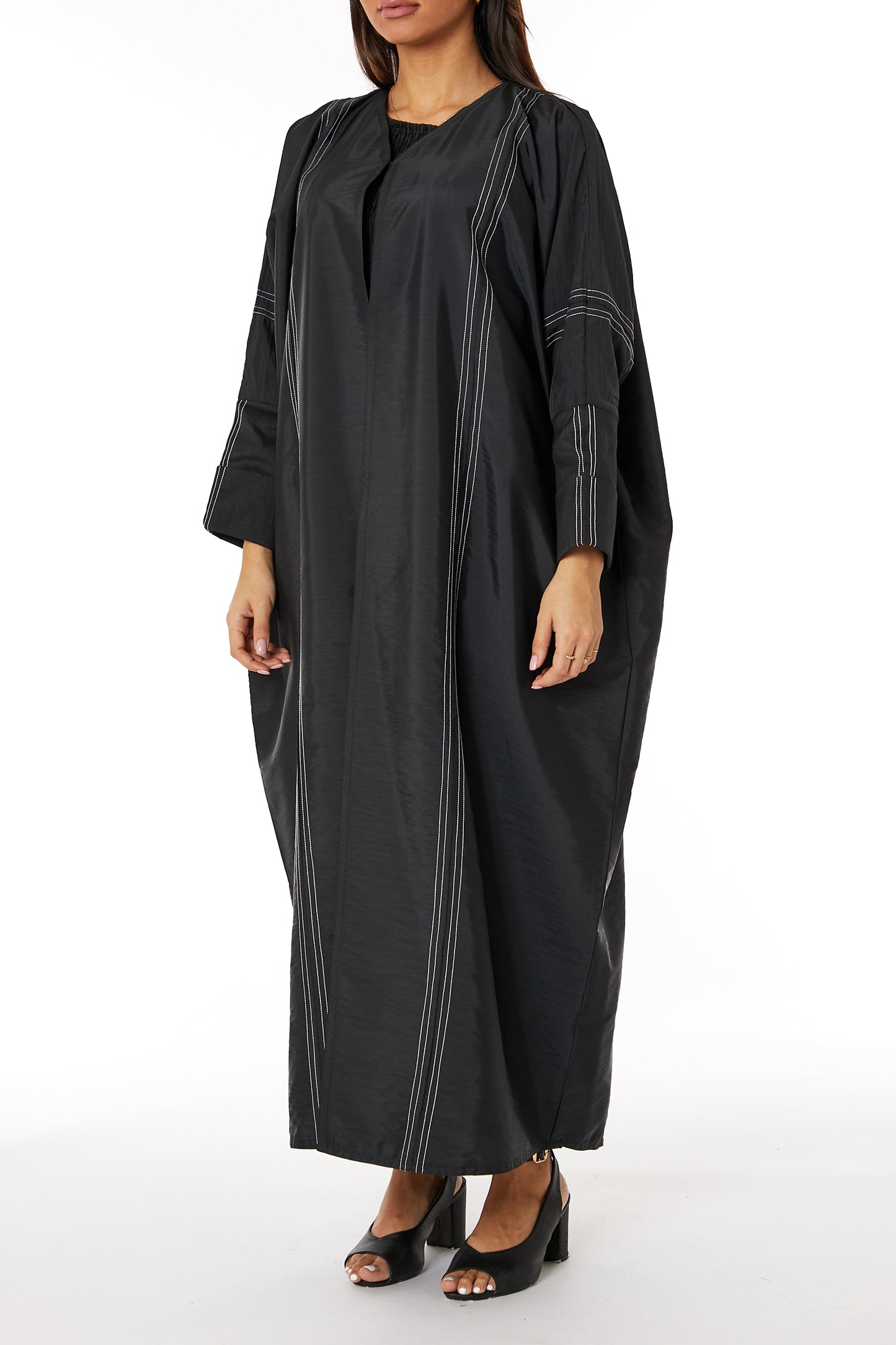 Copy of MOiSTREET Black Bridal Satin V-Neck Bead Work Abaya (8053508341987)