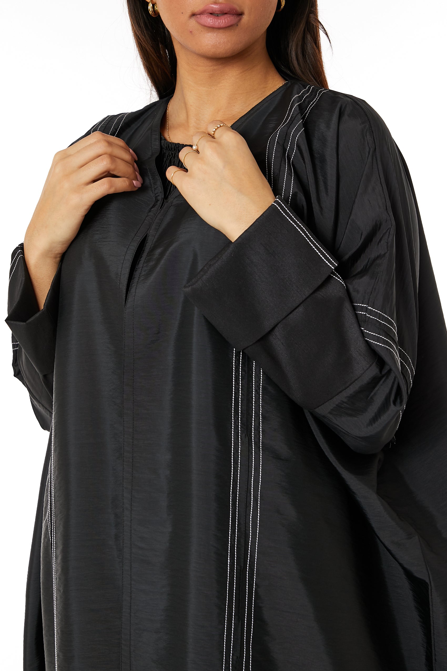 Copy of MOiSTREET Black Bridal Satin V-Neck Bead Work Abaya (8053508341987)