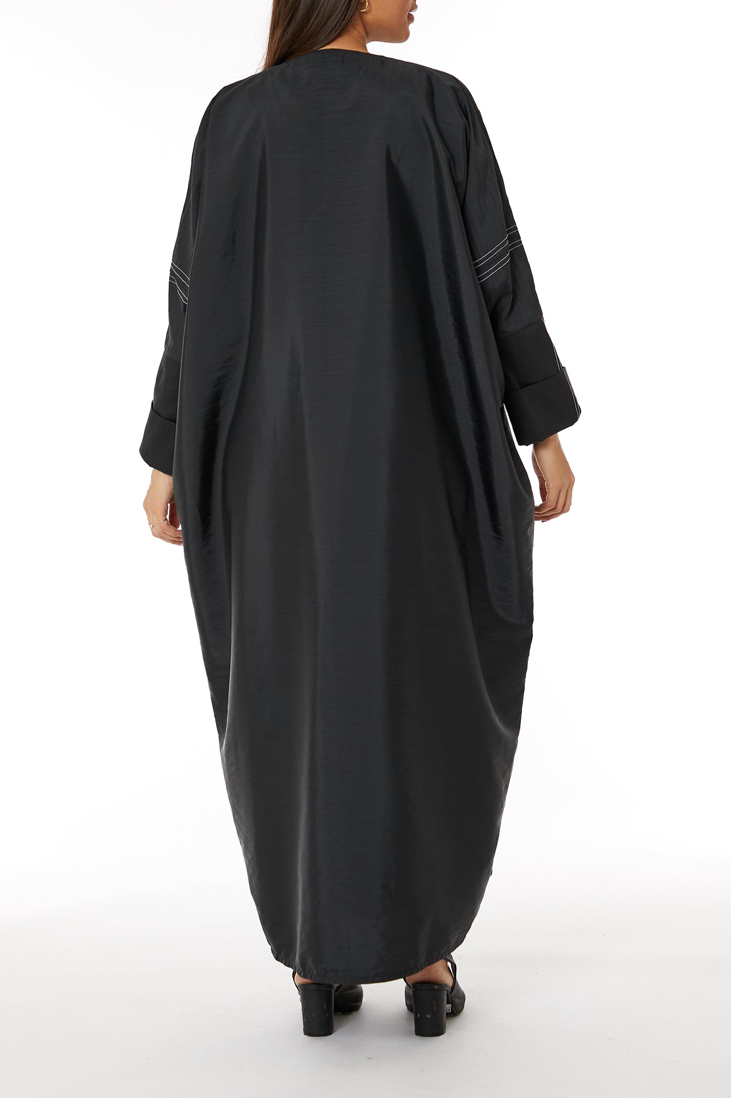 Copy of MOiSTREET Black Bridal Satin V-Neck Bead Work Abaya (8053508341987)