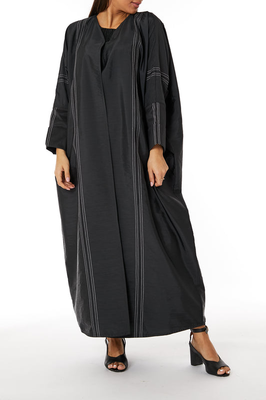 Copy of MOiSTREET Black Bridal Satin V-Neck Bead Work Abaya (8053508341987)