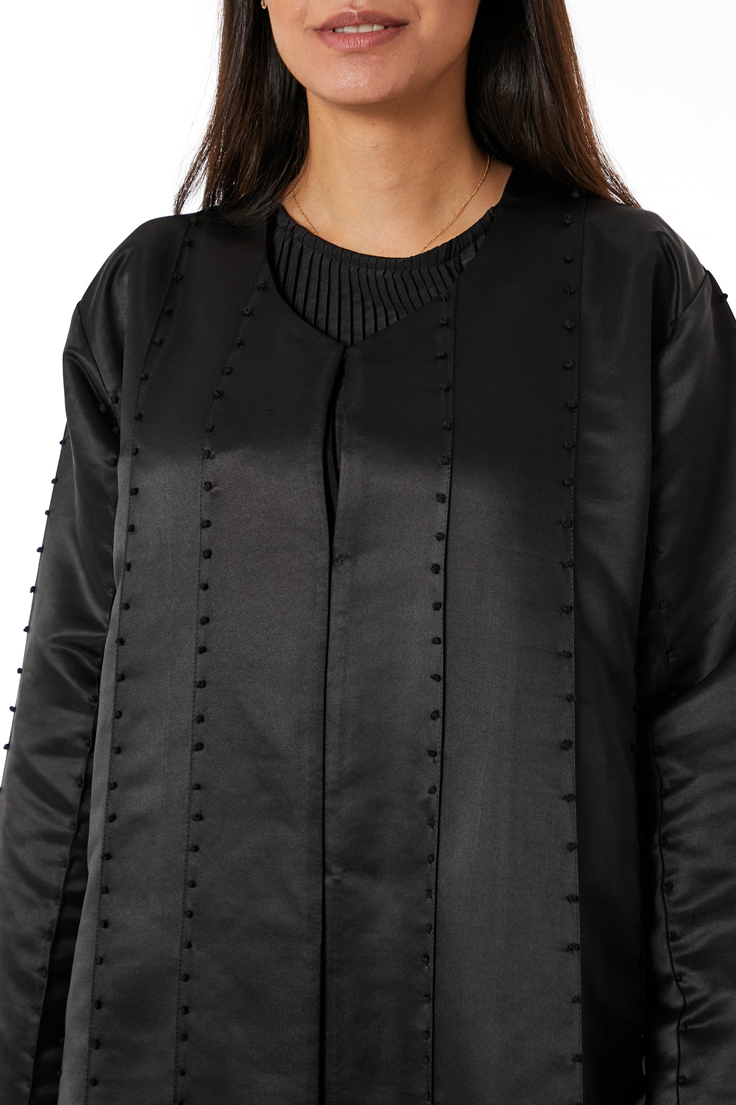 Copy of MOiSTREET Black V-Neck Taffeta Abaya with white Thread Work (8053512601827)