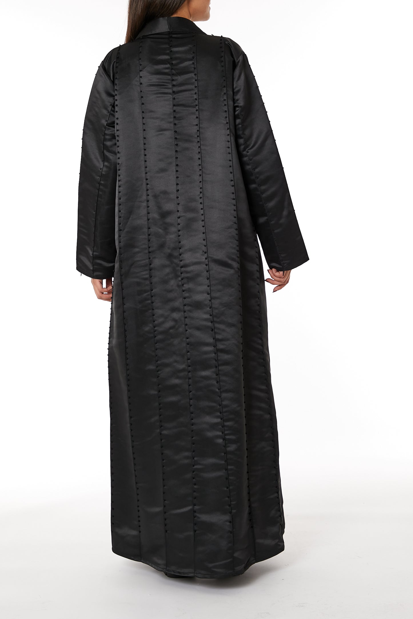 Copy of MOiSTREET Black V-Neck Taffeta Abaya with white Thread Work (8053512601827)