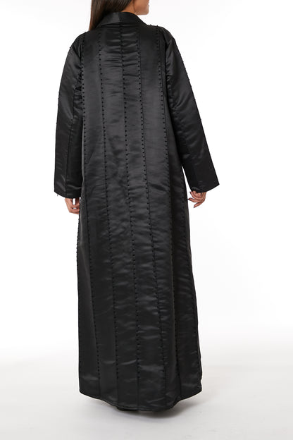 Copy of MOiSTREET Black V-Neck Taffeta Abaya with white Thread Work (8053512601827)