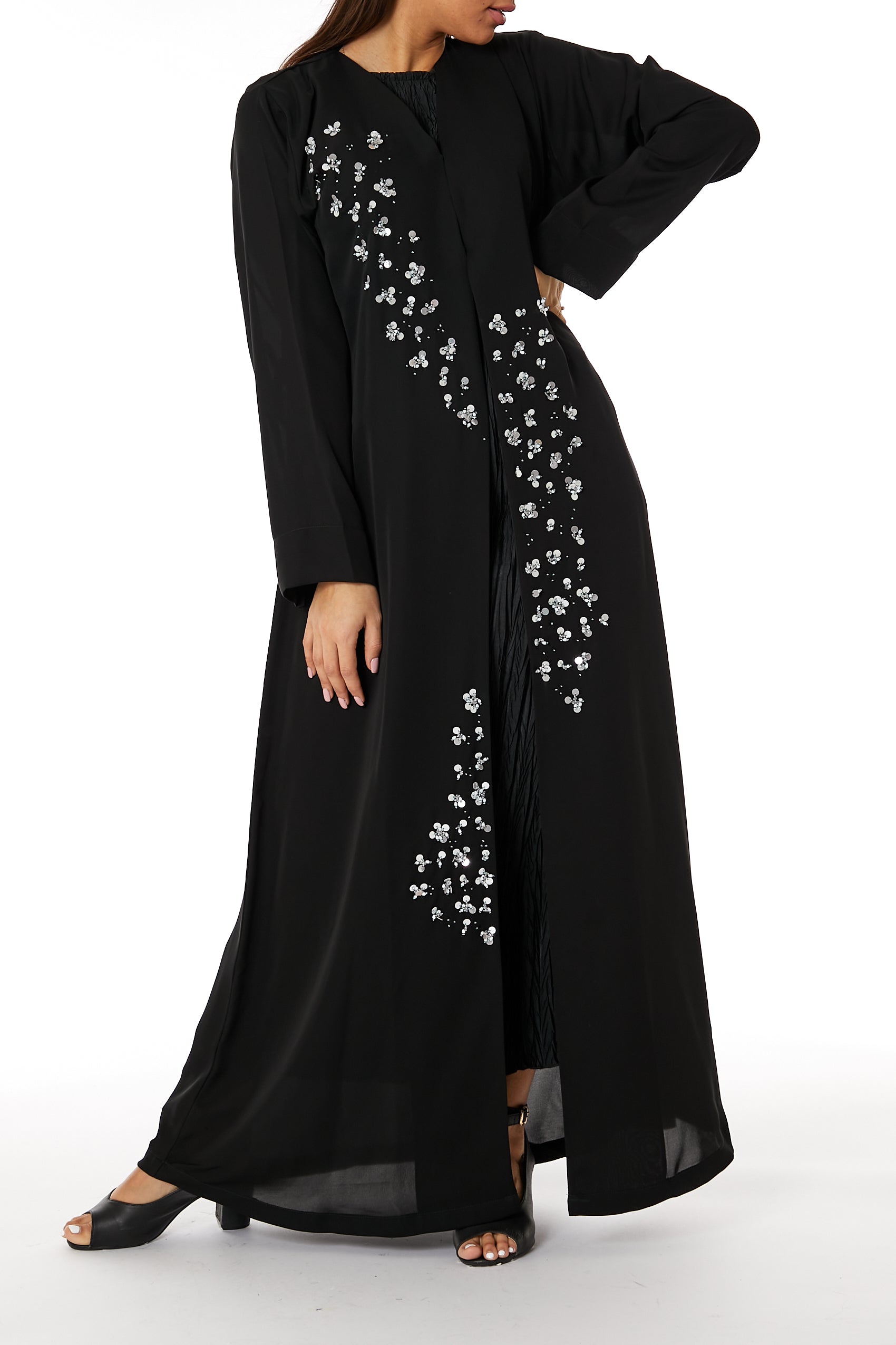 Copy of MOiSTREET Black Bridal Satin Snap-button Embellished Abaya (8053706293475)