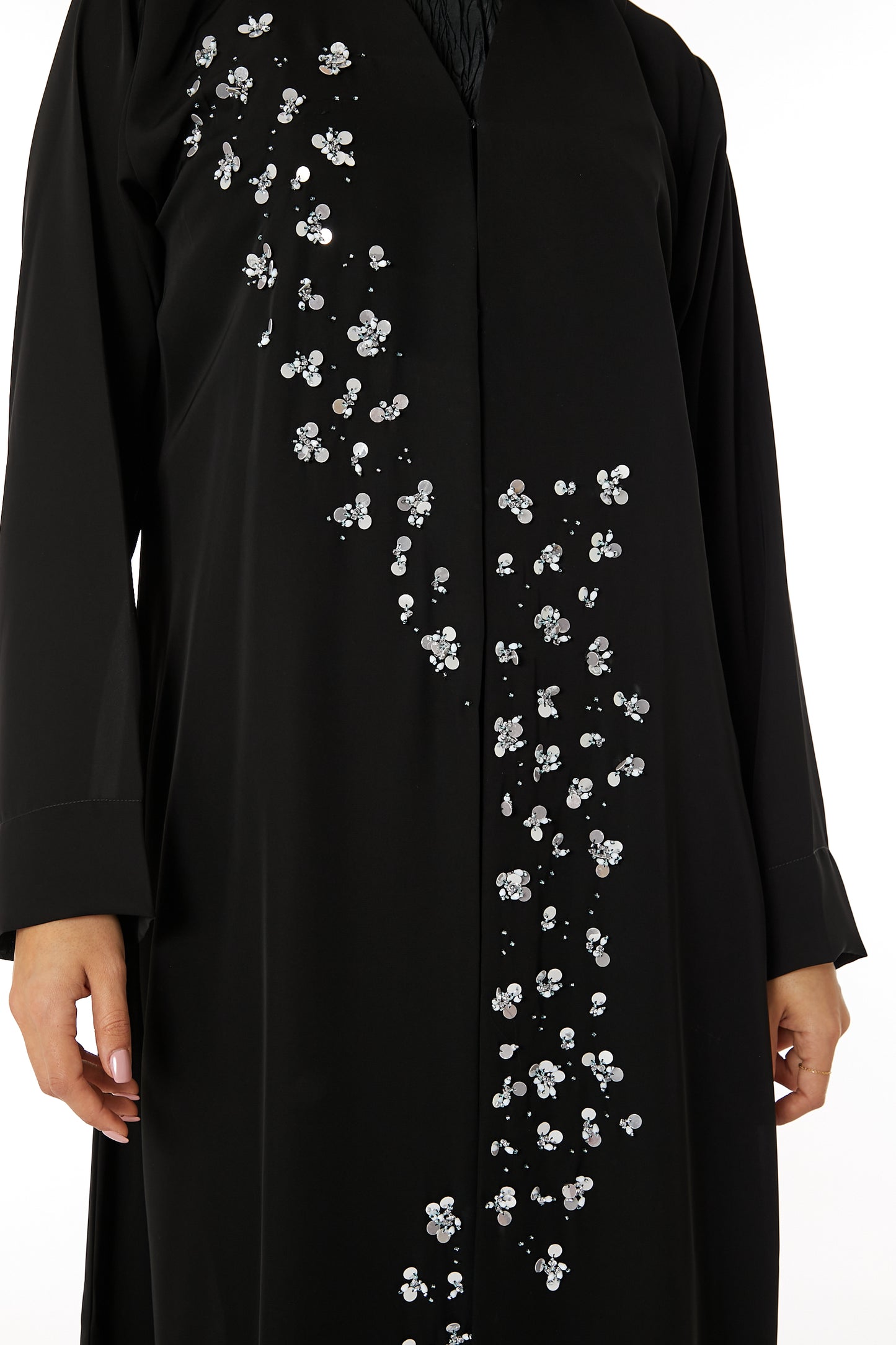 Copy of MOiSTREET Black Bridal Satin Snap-button Embellished Abaya (8053706293475)