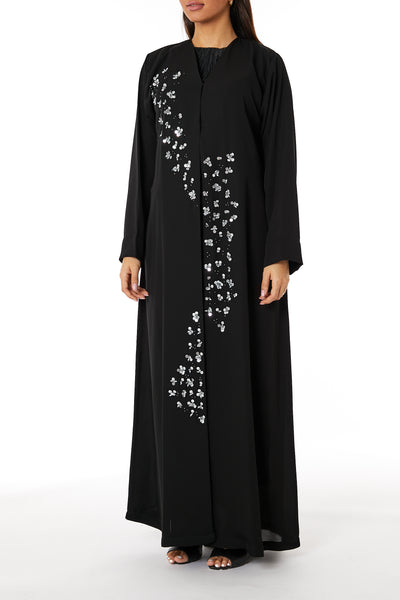 Copy of MOiSTREET Black Bridal Satin Snap-button Embellished Abaya (8053706293475)