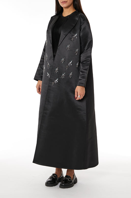 Copy of MOiSTREET Black Bridal Satin Abaya with Contrast Lace on Lapel Collar (8053707604195)